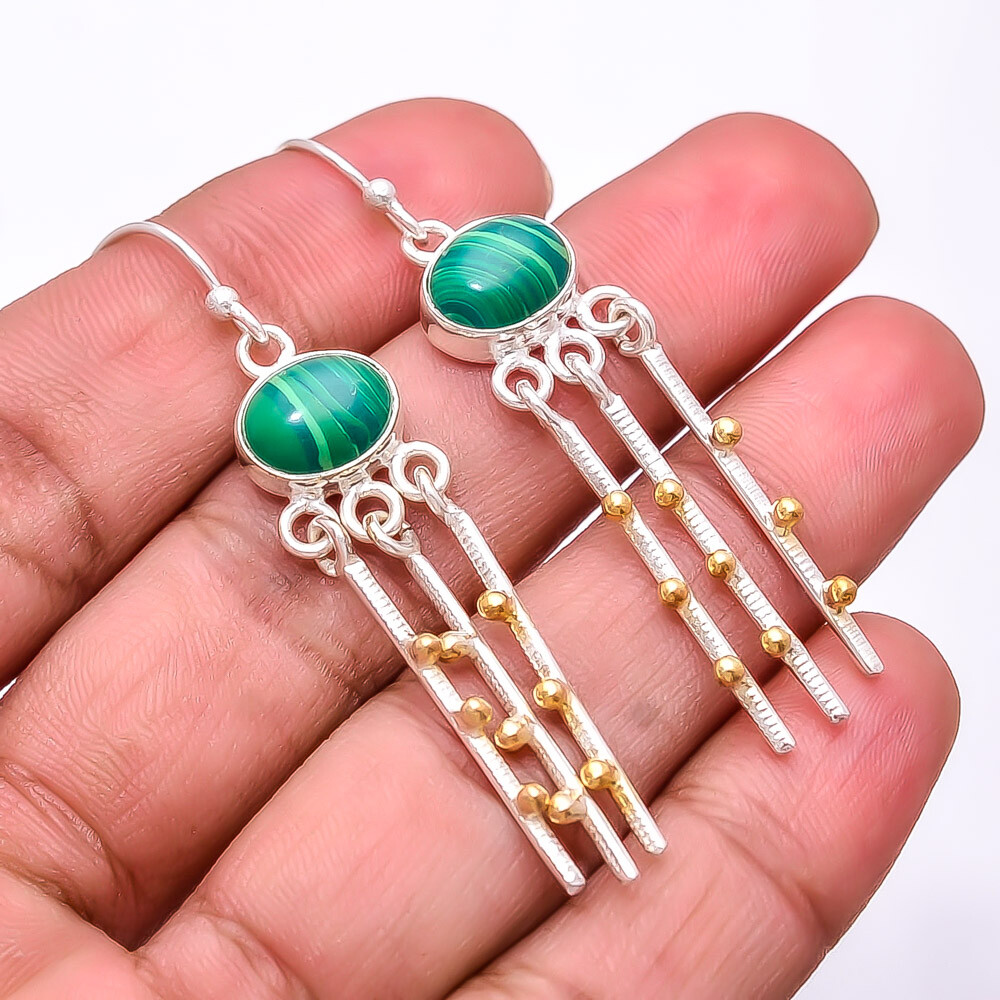 Malachite 925 Sterling Silver Two Tone Earring 2.15