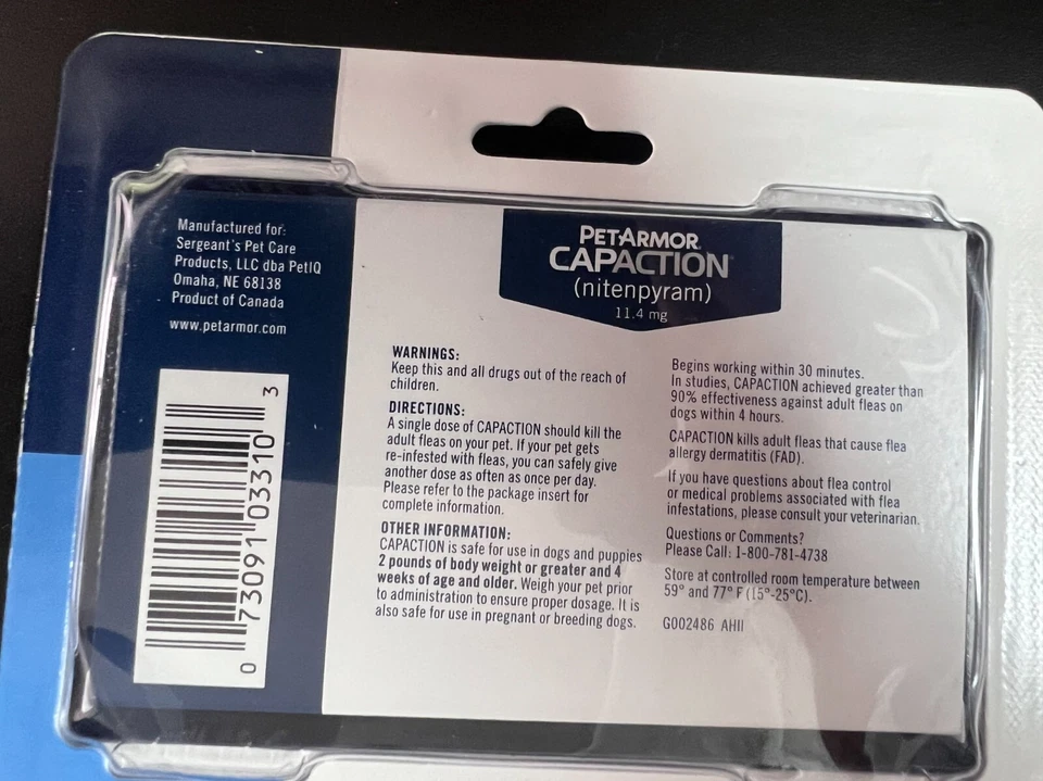 Tratamiento oral antipulgas PetArmor Capaction para perros (2-25 libras) 6 comprimidos 3103 Foto 2 de 3