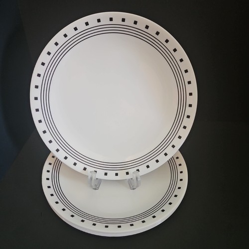 Corelle White City Block Black Square Bands Dinner Plates 10.25" Replacements 1+ - 第 1/5 張圖片