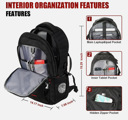 Swicky Reise Laptop Schwarz Rucksack Business College mit USB Aufladung Neu - Bild 2 von 6