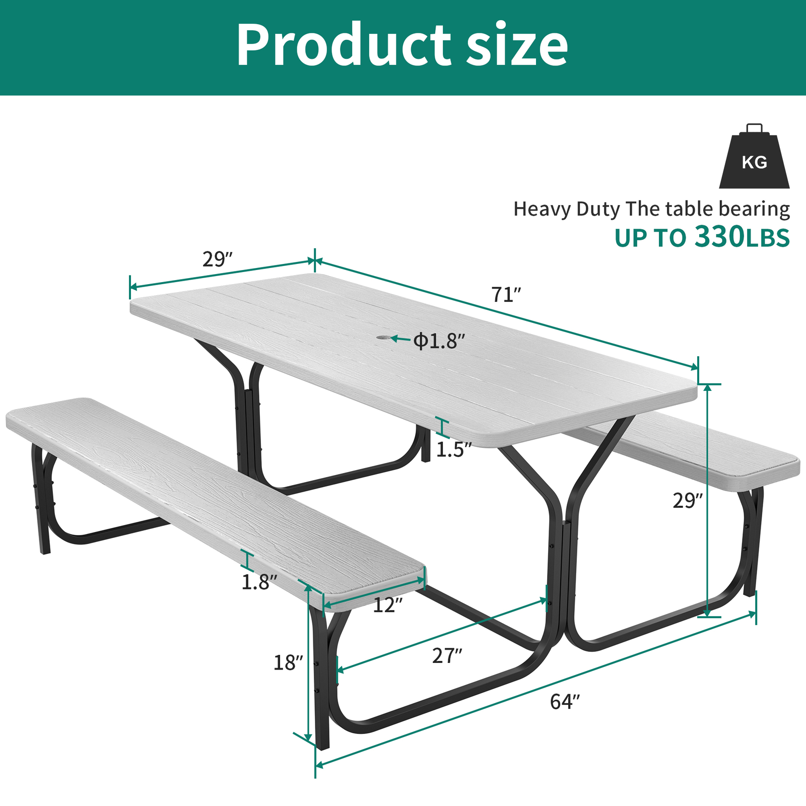 6Feet 8 Seat Outdoor Picnic Table Chair Camping Bench Set for Garden