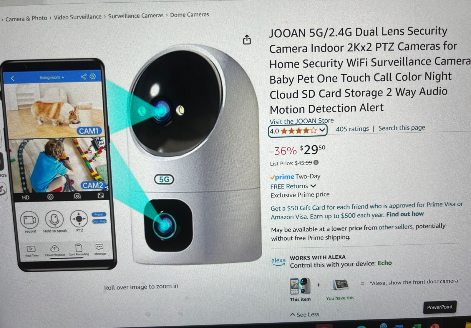 JOOAN 5G/2.4G Dual Lens Indoor Camera,2K+2K PTZ Pet Camera,2-in-1 Dual Screen-image