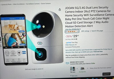 JOOAN 5G/2.4G Dual Lens Indoor Camera,2K+2K PTZ Pet Camera,2-in-1 Dual Screen