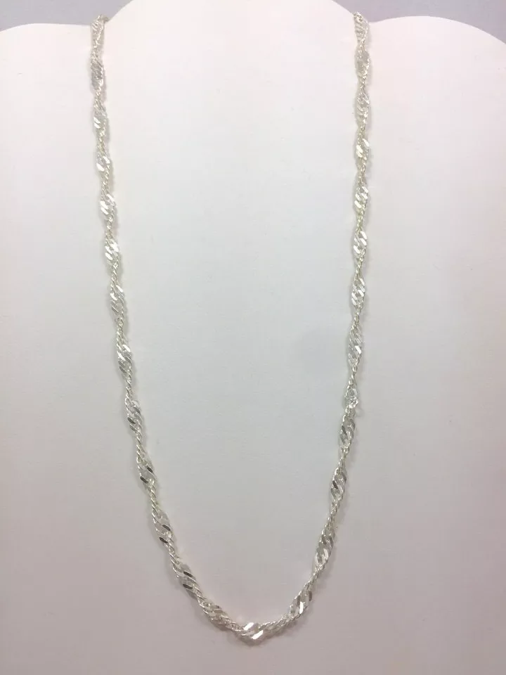Modern 4mm Italian Twist Curb Chain Necklace 20 1/4 In Sterling Silver 925 Italy