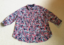 Womens Top-CHAPS-RALPH LAUREN-navy/pink floral "No Iron" button-up 3/4 slv-2X
