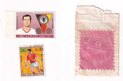 ESSO, COLLECT WITH ESSO STAMPS, BECKENBAUER + GARRINCIA 2 FOOTBALL STAMPS