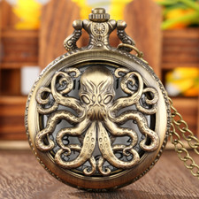 Steampunk Hollow Octopus Design Men's Retro Quartz Pocket Watch Necklace Chain