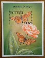 VINTAGE CLASSICS - Congo 2001 - Spotted Butterfly, Flower - Souvenir Sheet - MNH