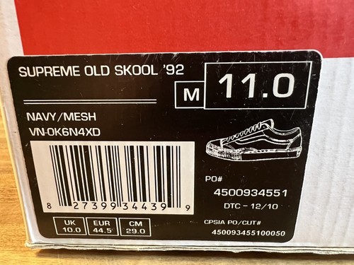 SS11 2011 Rare Supreme X VANS Old Skool 92 Mesh Navy Receipts DS US 11 Box Logo - Picture 11 of 14