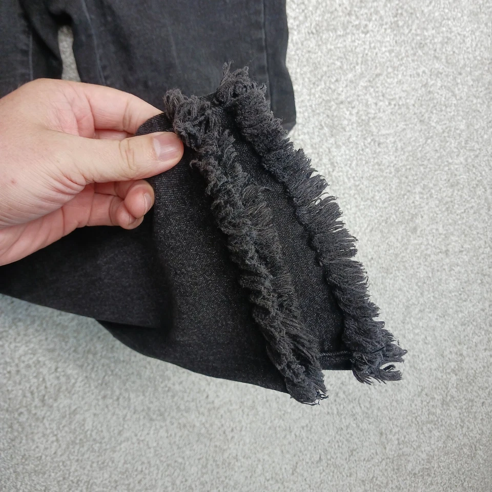 Женские джинсы So 11 черные с высокой талией прямые на пуговицах с необработанными краями из денима - Изображение 3 из 4