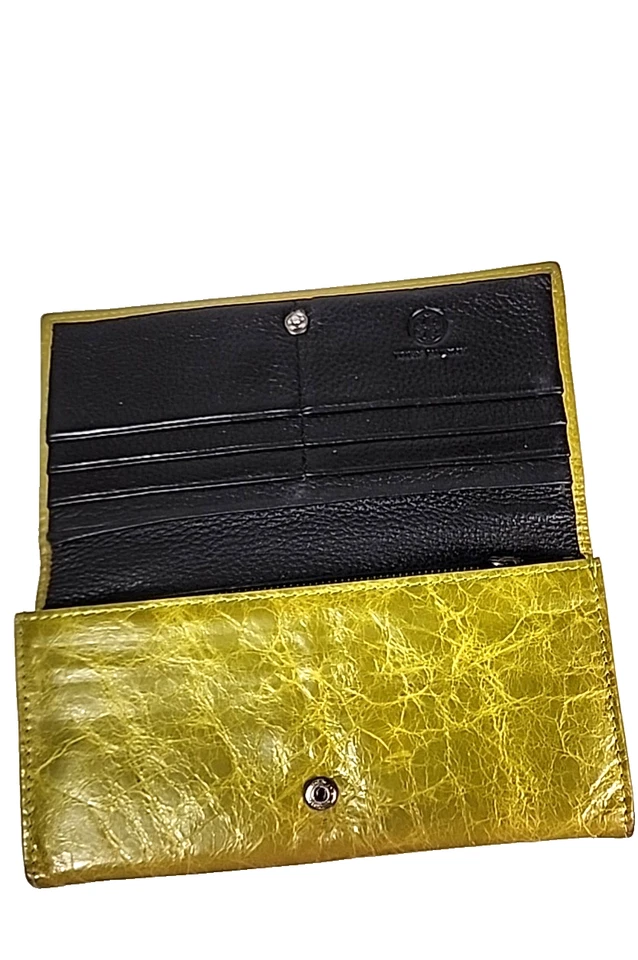 Tory Burch Green Leather Envelope Wallet Cards On Flap Over 7.5" Lrg Metal Logo - Image 2 of 4