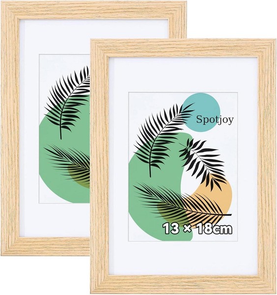 Spotjoy 13X18 Cm Fotorahmen 2Er Set Mit Passepartout Und Acrylglas Eiche-image