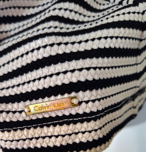 CALVIN KLEIN Short Sleeve Women's 1X Black White Top Stripe Round Neck Knit - Picture 5 of 10