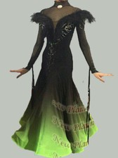 B7917 Feather women Waltz Tango American Smooth dance dress uk 8 US 6 black