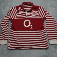 England Rugby Shirt Mens Medium Red Striped Canterbury Long Sleeve