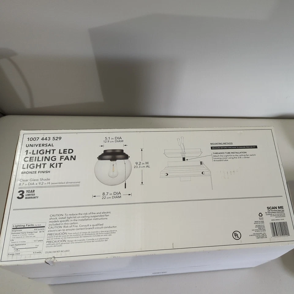 New Hampton Bay Universal 1-light LED Ceiling Fan Light Kit, Bronze Finish - Image 2 of 3