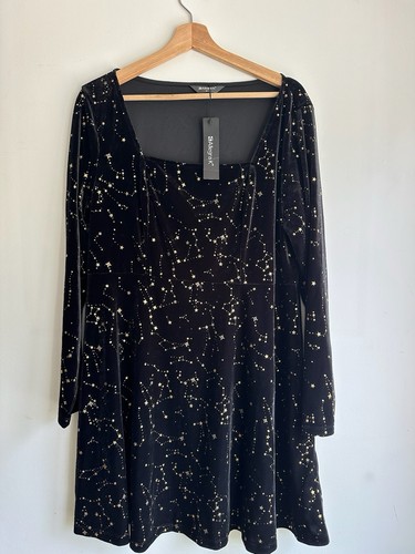 Allegra K Womens Velvet Square Nexk Long Sleeve Vintage Mini Star Dress Black XL - Picture 4 of 9