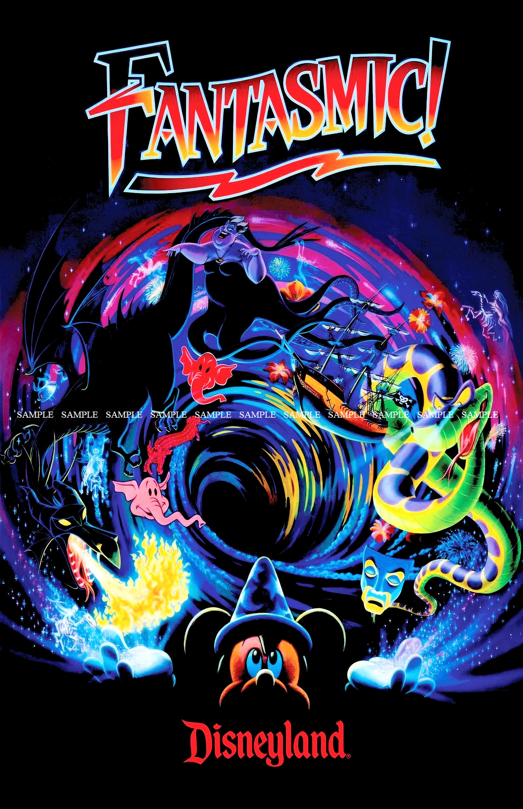 1992 Disneyland Fantasmic Night Time Spectacular Poster 11 x 17 Attraction