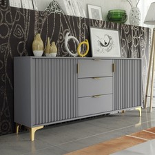 Sideboard – 140cm – Grooved Doors – Gold Legs – Storage Cabinet – LIVARO