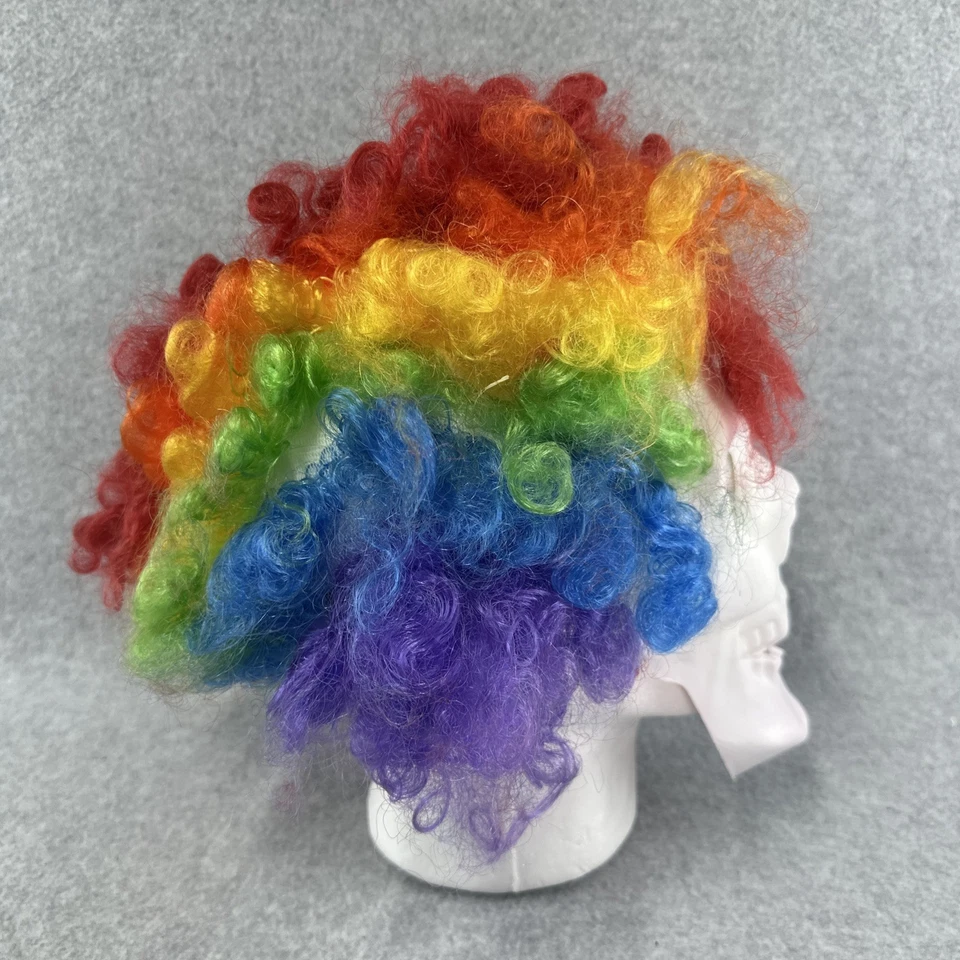 Vintage Clown Halloween Mask with Holographic Eyes Rainbow Wig & Elastic Strap - Image 4 of 4