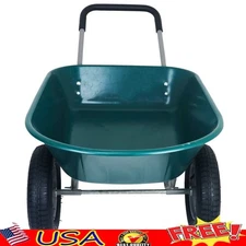 Heavy Duty Garden Barrow Wheelbarrow Rust Proof Dual Wheel Utility Cart 300lbs