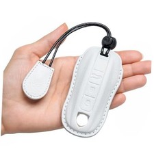 for Porsche Key Fob Cover Genuine Leather with Keychain,Leather Model-a white 