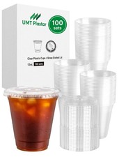 100 Pack 12 oz Clear Disposable PET Plastic Cups for Cold Drinks   Iced Coffe...