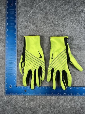 Nike Gloves Boys Medium Yellow Dri Fit Knit Striped Winter Running Outdoor Run