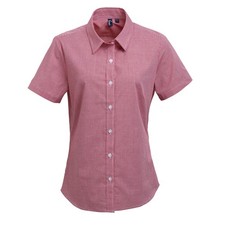 Image of Premier Womens/Ladies Microcheck Short Sleeve Cotton Shirt RW5522