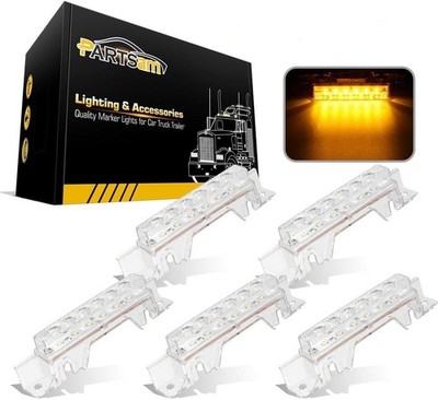 Super Bright 6 LED Amber Cab Marker Lights - 5PCS Clear Lens Lights Assembly