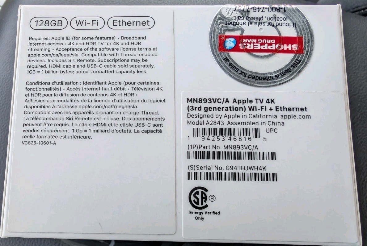 AppleTV 4K Wi-Fi+Ethernet 128GB 第３世代 Apple TV 4K 128GB (3rd generation)(Latest Model) Wi Fi +
