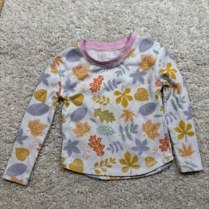 Tahari Girl Long Sleeve Thermal Top Autumn Leaf Print Pink Collar Size 2T