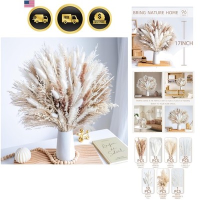 96PCS Natural Dried Pampas Grass Boho Home Decor Bouquet Phragmites Dried Flo...