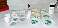 Vintage Children's Plastic Bakeware with lide, Plates, and Cup w/ Flower Design