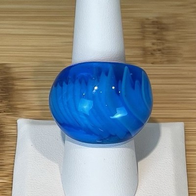 Chunky Blue Swirl Studio Art Glass Ring Size 7.5 Lampwork Murano Style