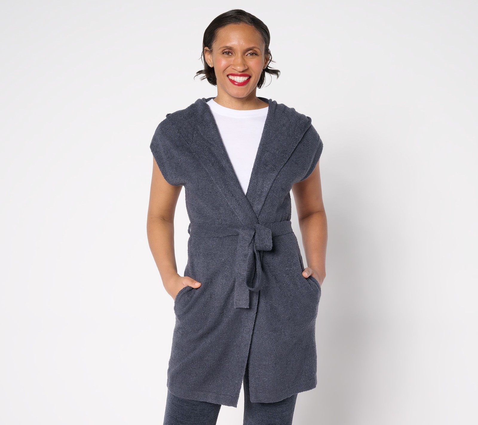 Maya J Women's Top Sweater Sz XL CozyChic Lite Long Vest With Tie Blue A675805