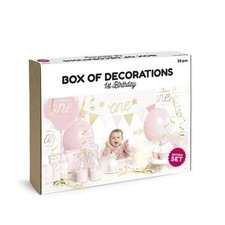 1st Birthday Box of Decorations (33pcs) - Pink and Gold