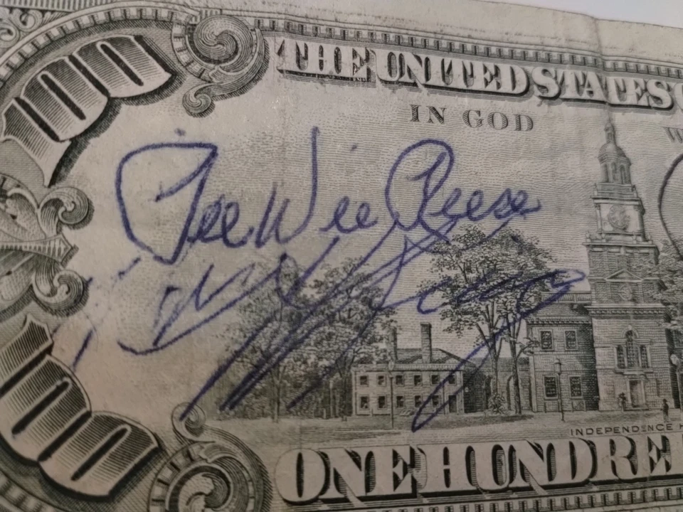 100 1985 FEDERAL RESERVE NOTE PEE WEE REESE BASEBALL AUTOGRAPH SIGNATURE DODGERS - Image 4 of 4