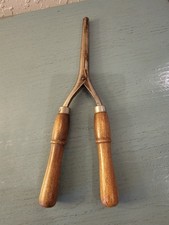 Antique 1920's StoveTop Curling Iron, Turned Wood Handles-Very Good