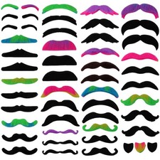 48 Pcs Fake Mustaches,16 Style Self Adhesive One Size, Black, Multi-color