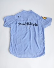 Vintage 1960s Blue Chain Stitched Hilton Bowling Shirt Loop Collar ML/L