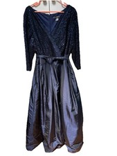 Mother of the Bride Gown Navy Blue Size 22W Jessica Howard Lace Sequin Belt Zip