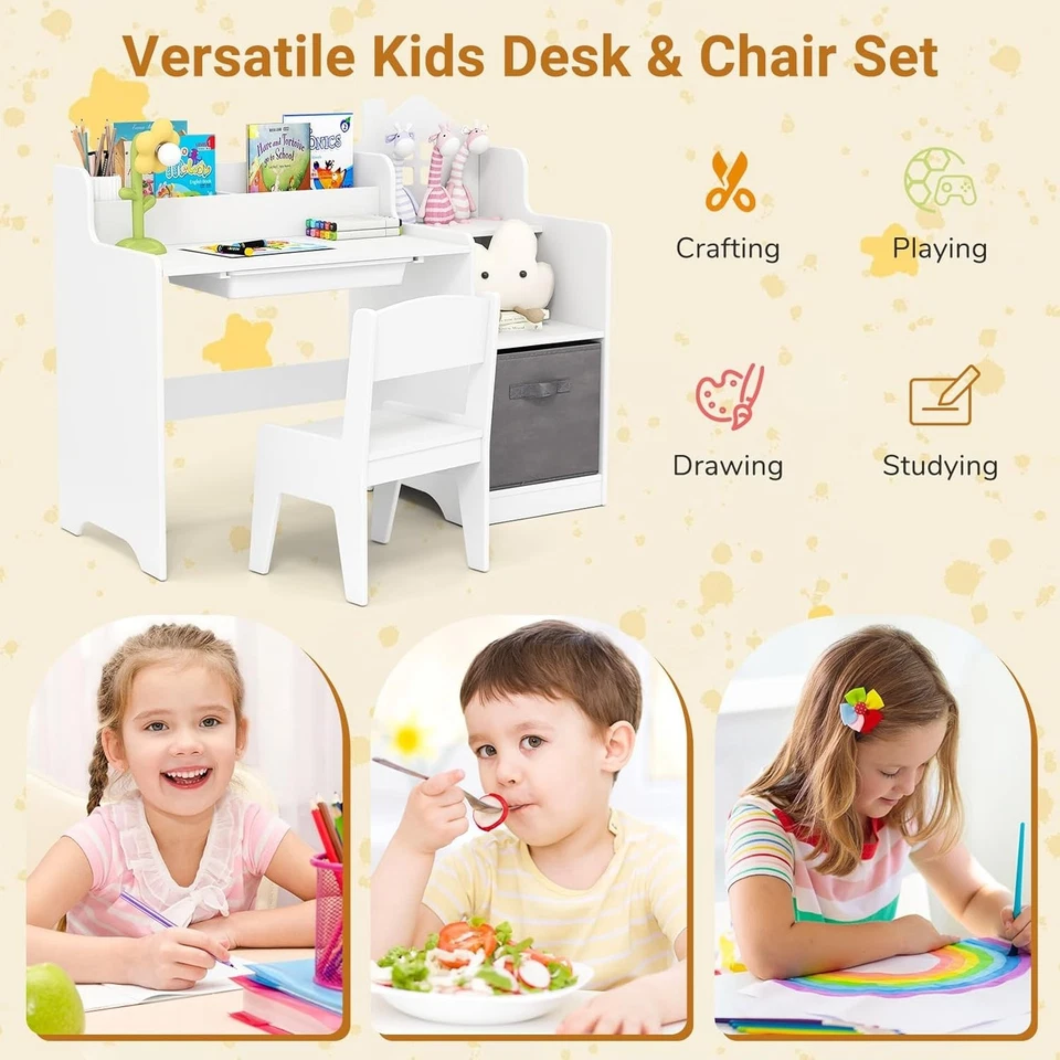 Kids Study Desk & Chair Set with Storage Drawers, Organizer & Ergonomic Design - Image 3 of 4