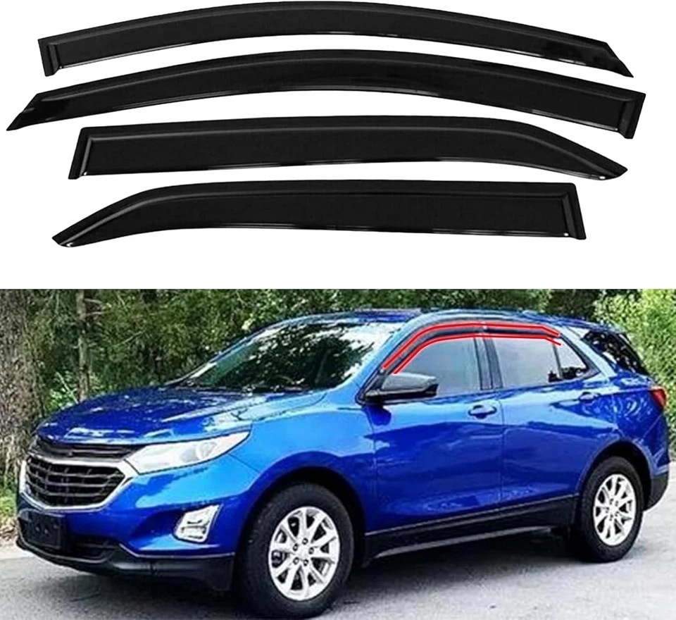 4-Piece Tape-On Window Visors for 2018-2024 Chevy Equinox | Smoke Rain Guards Foto 3 de 4