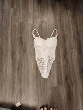 Victoria Secret Y2K 01 White Lace Teddy Bodysuit Size 34C