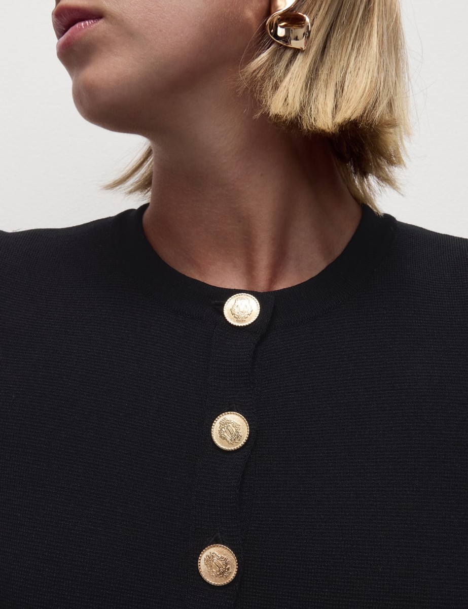 Marks Spencer Womens Black Viscose Crew Short sleeved Cardigan