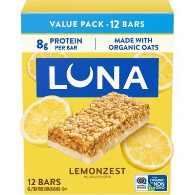 Protein Bars 12 Pack Lemon Zest Gluten Free LUNA Bar Organic LemonZest Flavor