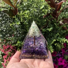Amazonite Tree of Life Amethyst Purple Crystal Resin Orgonite Pyramid