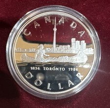 1984 Canada Toronto 150th Anniversary $1 Silver Dollar Coin Royal Canadian Mint