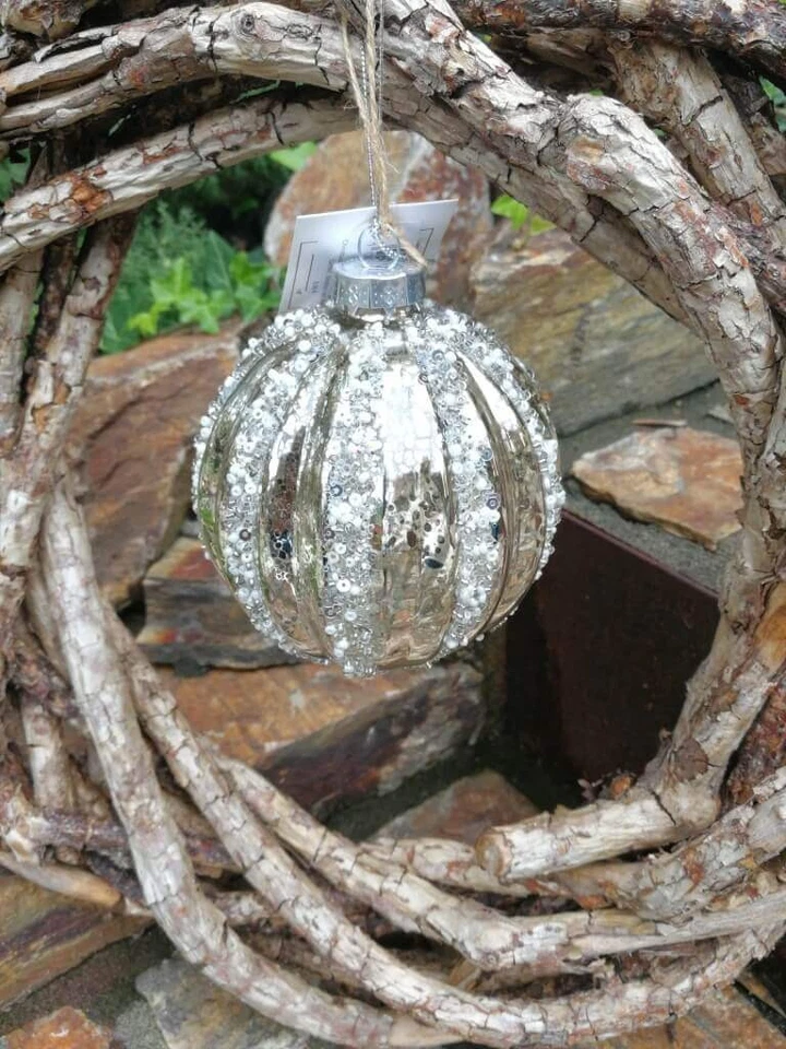 Pallina per albero di Natale elegante strisce palla di Natale sfera di vetro ... - Immagine 3 di 4